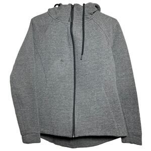 Stoic Jacket Drawstring Hood Ribbed Full Zip Cotton Long Sleeve Knit Gray Medium